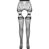 PASSION - S027 BLACK TIGHTS WITH GARTER ONE SIZE