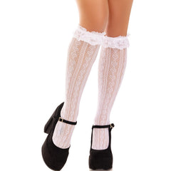 LEG AVENUE - KNEE-HIGH SOCKS WITH RUFFLES BLACK