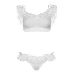 Leg Avenue Lace Ruffle Crop Top and Panty UK 6 to 12