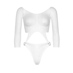 Leg Avenue Top Bodysuit with Thong White UK 6 to 12