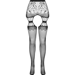 PASSION - S027 BLACK TIGHTS WITH GARTER ONE SIZE