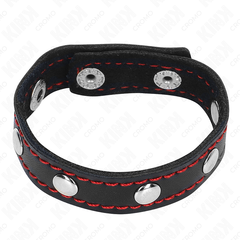 KINK - LEATHER PENIS RING WITH PRESSURE CLOSURE RED LINING 21 X 1.5 CM